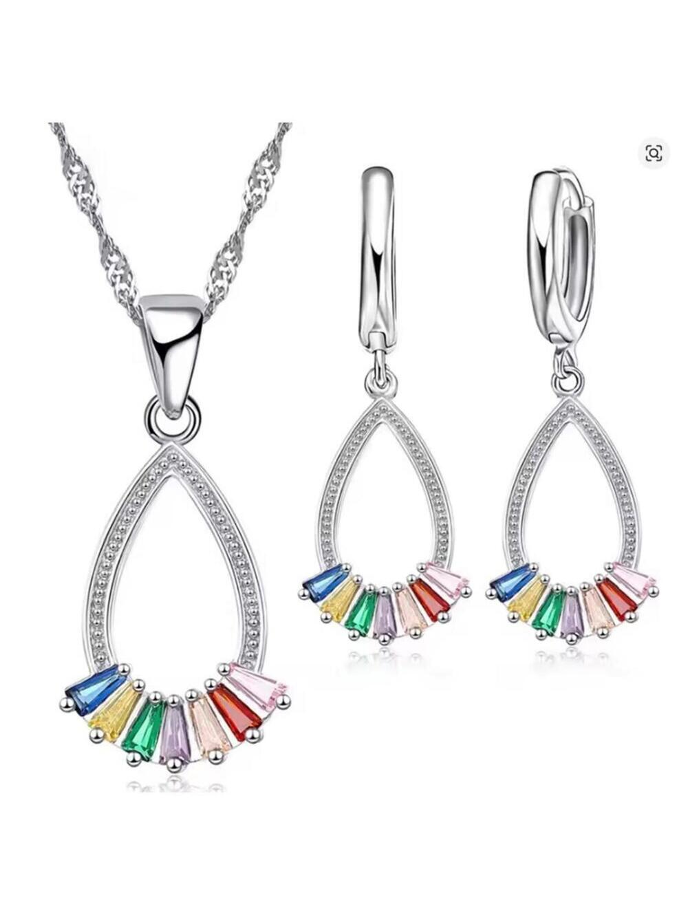 Multi color baguette pendant necklace - silver - CZs - 18" - Picture 3 of 3